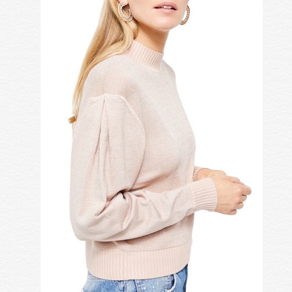 Free People Mock Neck Puffed Sleeves Sweater - Picture 5 of 8